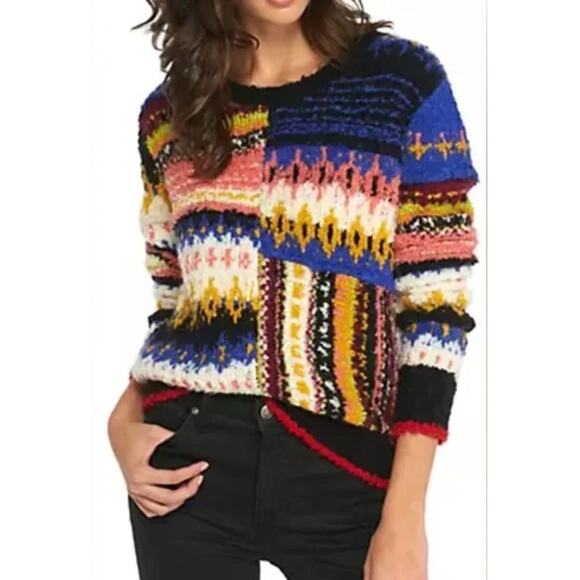 Free People Best Day Ever Sweater Womens Medium Knit Colorful Alpaca Boho - Picture 2 of 15